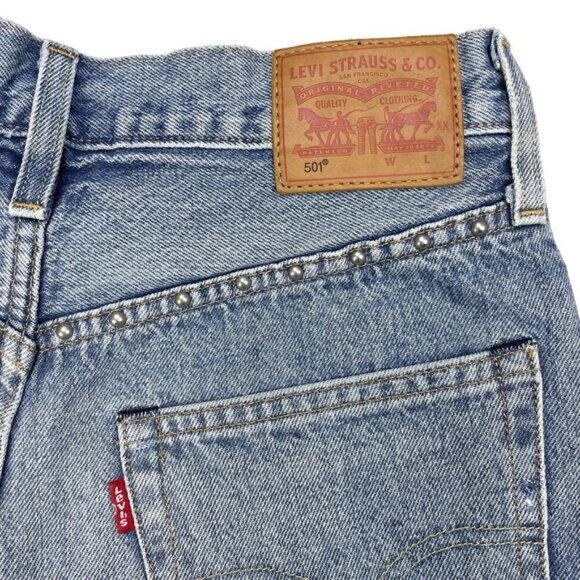 LEVI'S X x REVOLVE 501 Birthday Denim Short Sz 25 Studs Embroidered Detail - Picture 11 of 11